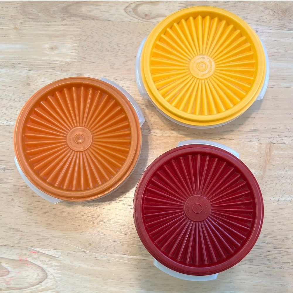 Vtg Tupperware 10oz Servalier Snack Bowl Set Harvest Palette Sunburst Lids 1323